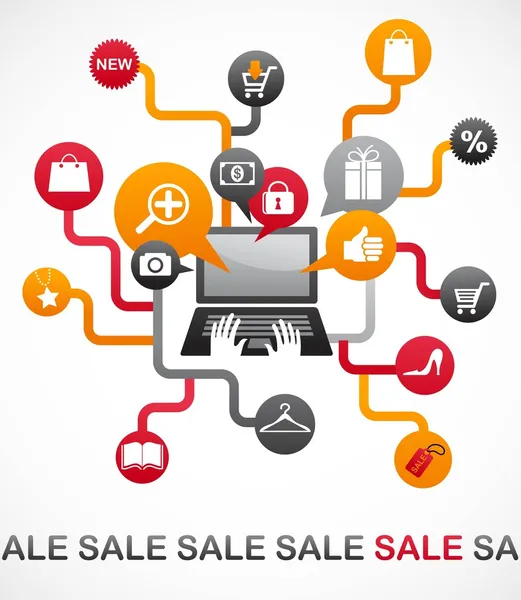 Compras na Internet com conjunto de ícones —  Vetores de Stock