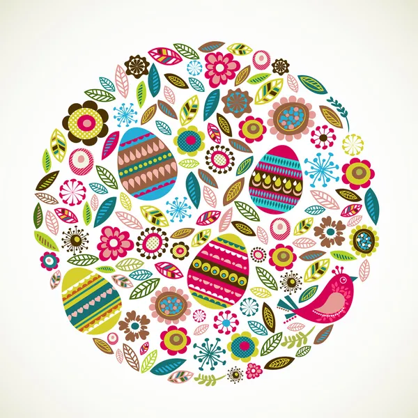 Tarjeta de felicitación de Pascua con flores — Vector de stock