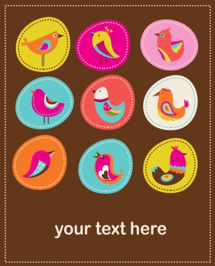 Collection of cute decorative birds, greeting card clipart