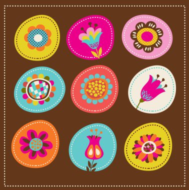 Collection of cute decorative flowers, greeting card clipart