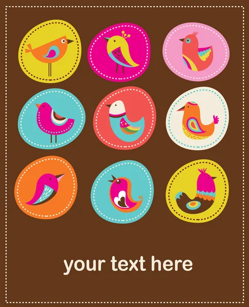 Samling av söta dekorativa fåglar, gratulationskort — Stock vektor