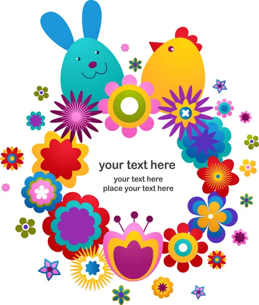 Carte de vœux de Pâques avec lapin et oiseau — Image vectorielle