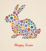 Easter greeting card with bunny and flowered pattern