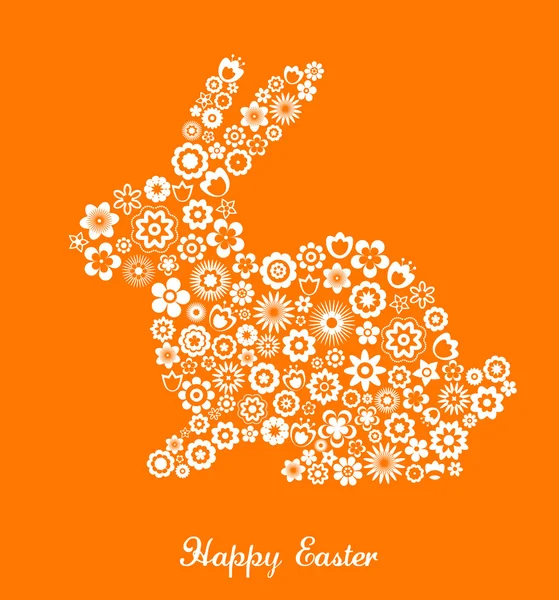 stock vector Easter greeting card with bunny and flowered pattern