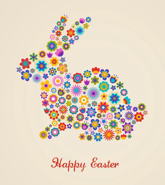 Carte de vœux de Pâques avec lapin et motif fleuri — Image vectorielle