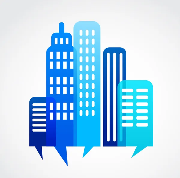 Blaues abstraktes Stadtbild mit Sprechblase — Stockvektor