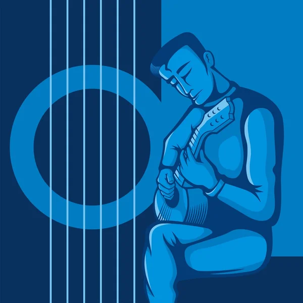 Гітарист на синьому — стоковий вектор
