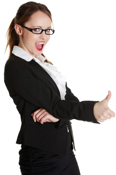 Young businesswoman showing ok sign. — Stock Photo, Image