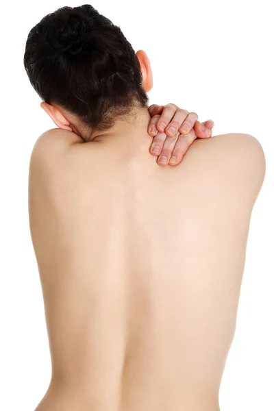 등에 통증 이 있는 젊은 여자 — 스톡 사진