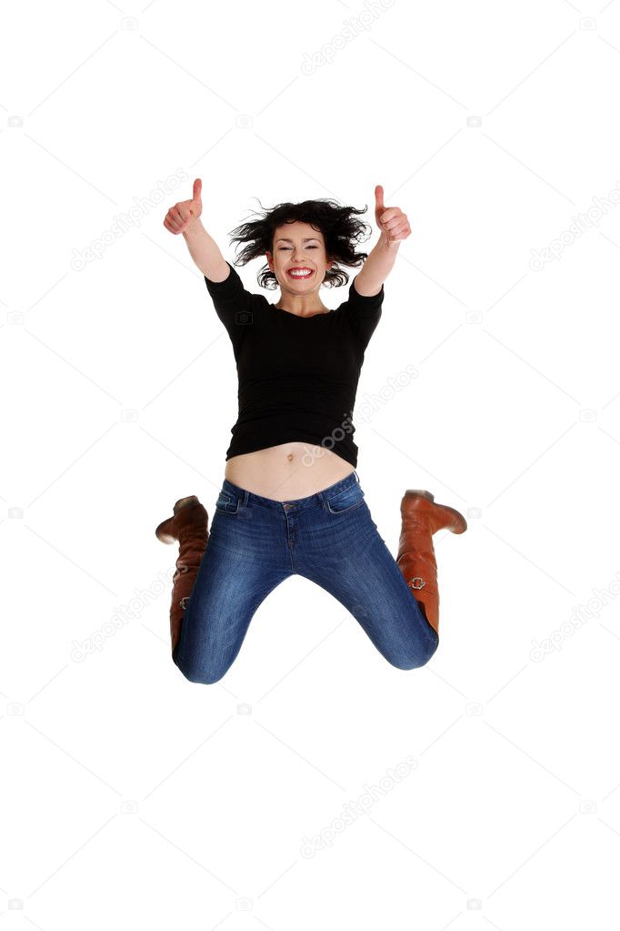 Jumping happy woman