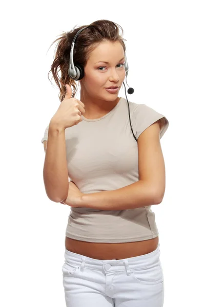 Call center vrouw met hoofdtelefoon. — Stockfoto