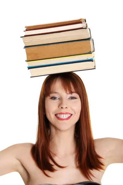Ung kvinna (student) med böcker — Stockfoto