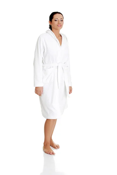 Portrait of beautiful woman in bathrobe — Stock Photo, Image