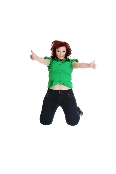 Jumping happy woman — Stock Photo, Image