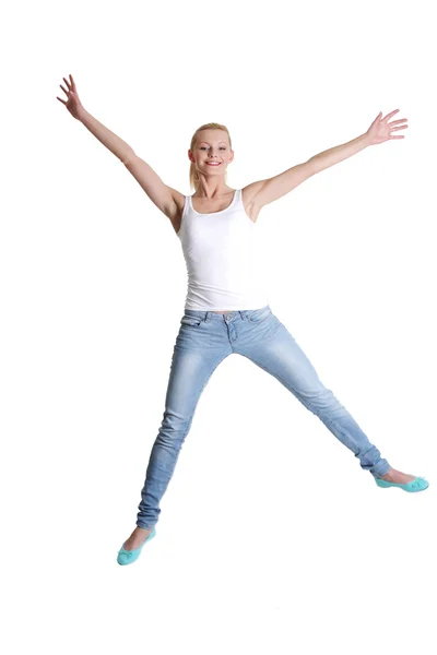 Jumping happy teen girl — Stock Photo, Image