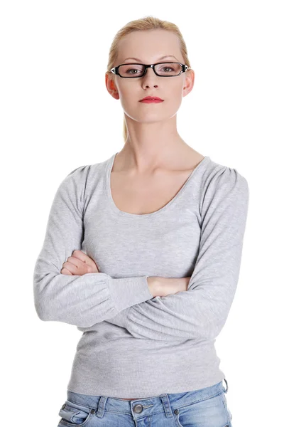 Portrét krásné dospívající ženy v brýlích. — Stock fotografie
