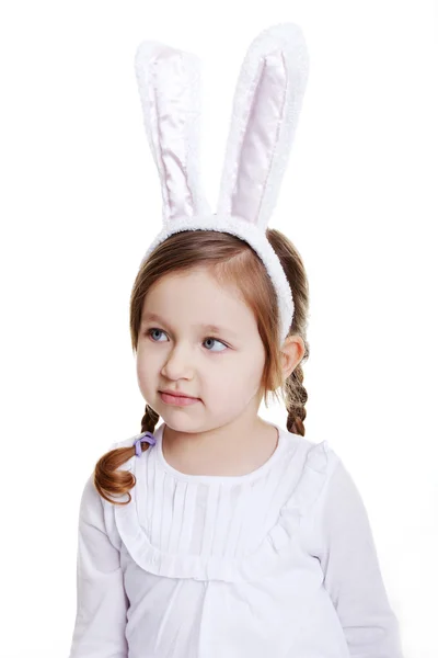 Portrait of baby girl with bunny ears headband — Stock Photo, Image