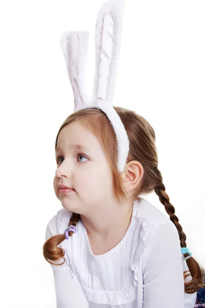 Portrait of baby girl with bunny ears headband — Stock Photo, Image