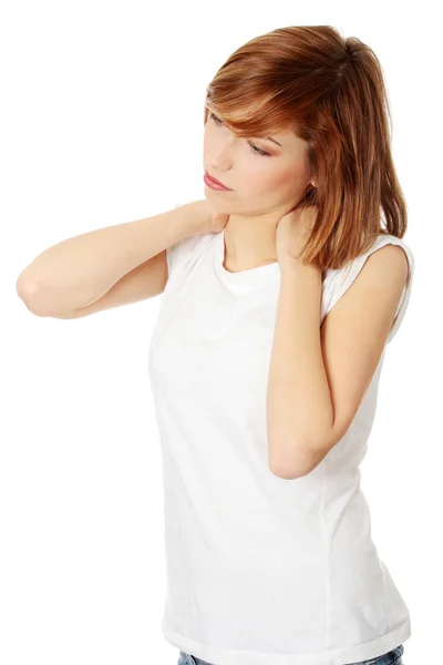 Adolescente mujer tirando dolor de cuello —  Fotos de Stock
