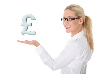 Businesswoman presenting British currency clipart