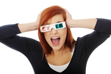 Young beautiful woman with 3d glasses clipart