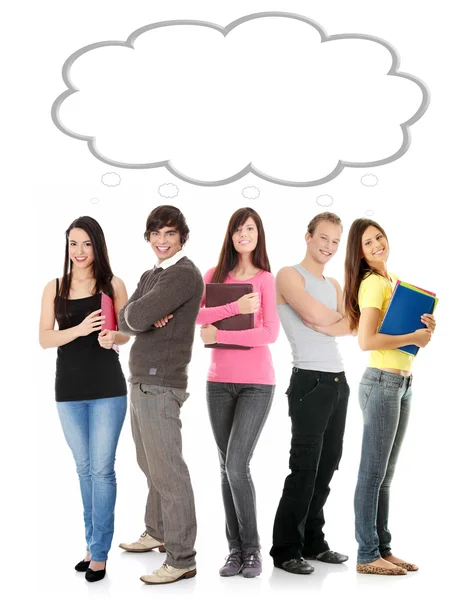 Thinking students with thought bubble — Stock Photo, Image