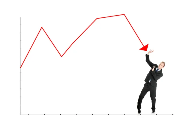 Empresário assustado defender-se de gráfico caindo — Fotografia de Stock