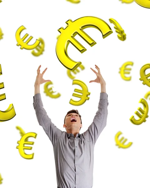 Empresário tentando pegar queda de euros . — Fotografia de Stock