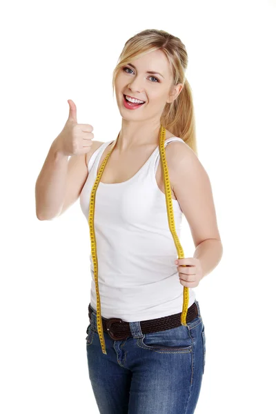 Žena s měřicí páskou — Stock fotografie