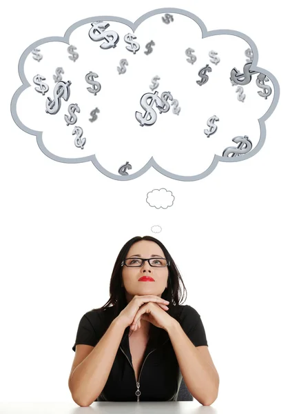 Affärskvinna dagdrömma om earnig mycket pengar — Stockfoto