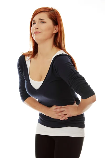 Kvinna med magen frågor — Stockfoto