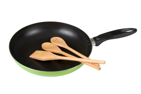Frying pan and spatulas — Stock Photo, Image
