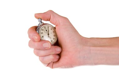 Man's hand holding stopwatch clipart