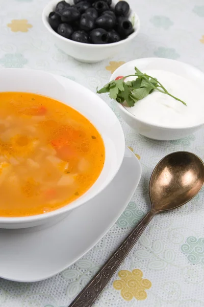 Solanka (zupa) - rosyjski tradycyjnej pikantna zupa — Zdjęcie stockowe