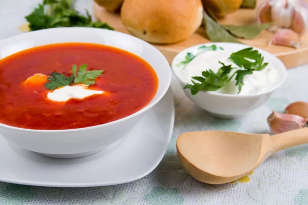 Sopa de tomate plato —  Fotos de Stock