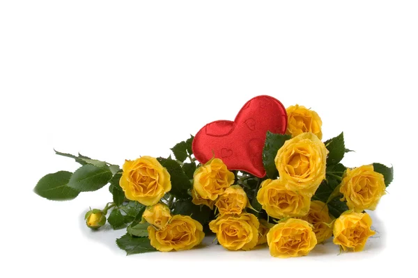 Beautiful yellow roses and heart — Stock Photo, Image