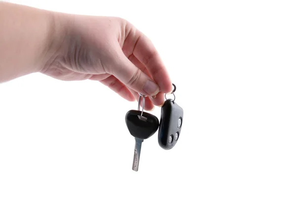 Zeiger und Autoschlüssel isoliert auf weißem Hintergrund — Stockfoto