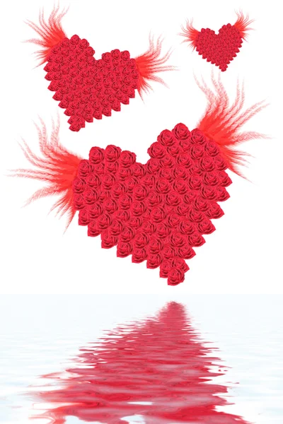 Hearts fly above water — Stock Photo, Image