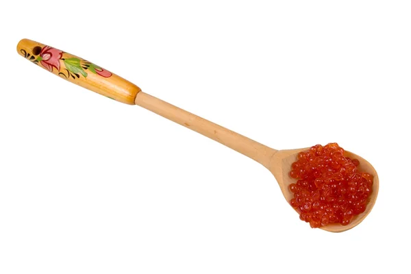 Holzlöffel mit rotem Kaviar — Stockfoto