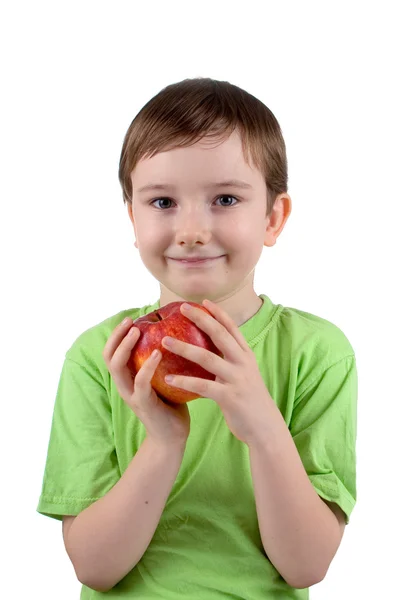 Chłopiec z jabłkiem — Zdjęcie stockowe
