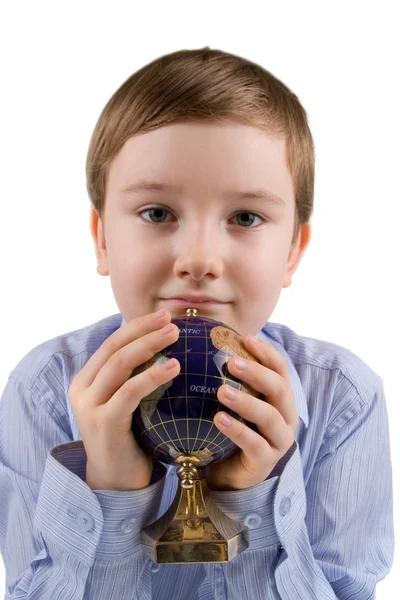 Boy holding globe — Stock Photo, Image