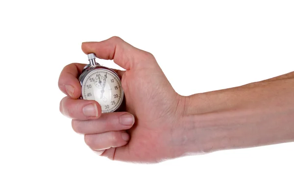 Man's hand bedrijf stopwatch — Stockfoto