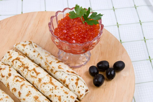 Pancakes with red caviar — Stock Photo, Image