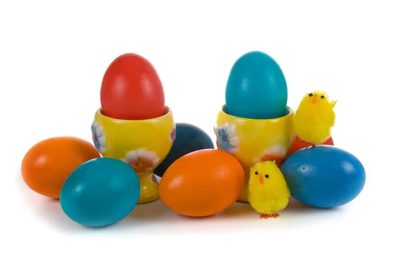 Easter eggs and chickens — Stock Photo, Image