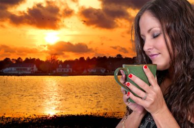 Woman Drinking Coffee clipart