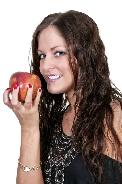 Vrouw die een appel eet — Stockfoto