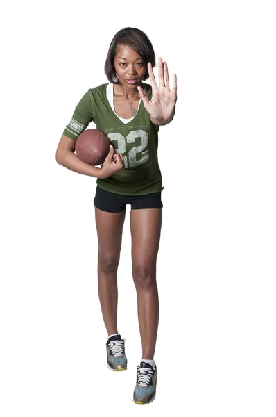 Jogadora de futebol de mulher negra — Fotografia de Stock