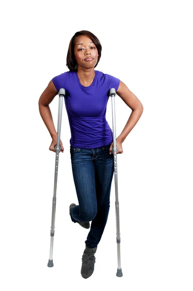 Black Woman on Crutches — Stock Photo, Image