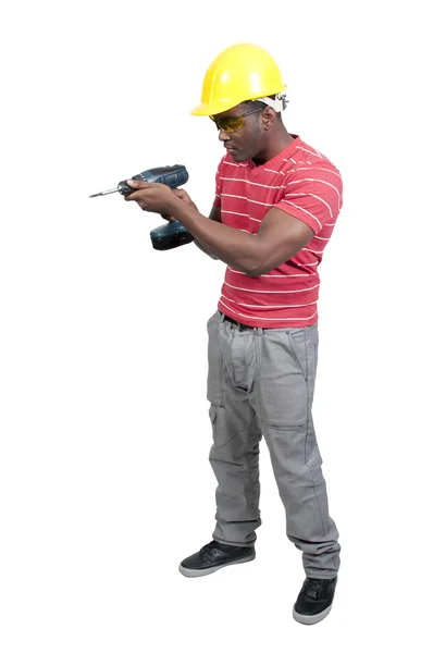 Hombre negro trabajador de la construcción — Foto de Stock