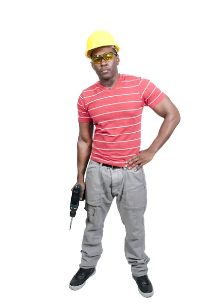Homem negro Trabalhador da construção — Fotografia de Stock